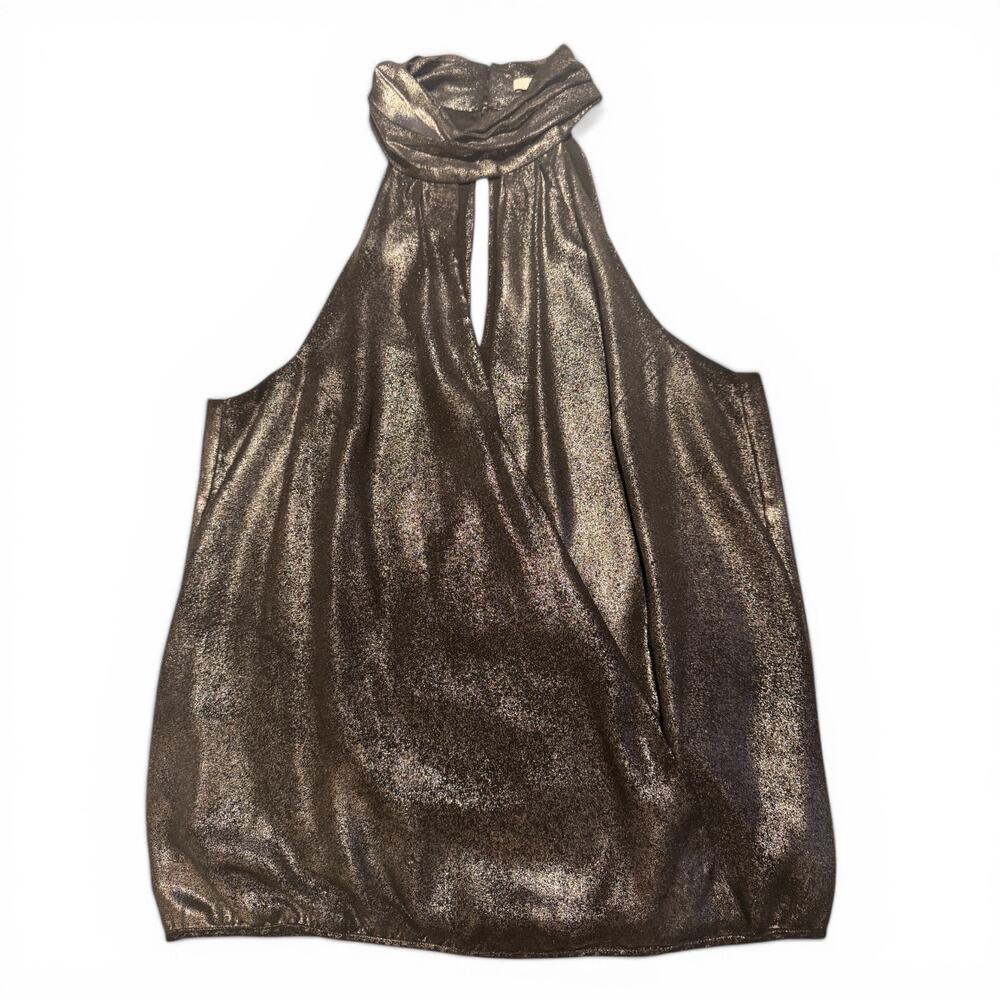 Parker Metallic Bronze Halter Mock Neck Top Size M